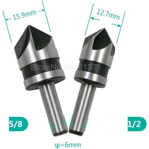 2PCS 5 Flute Countersink Drill Bit Hss 82 Degree Point Angle Chamfer Chamfering Cutter 1/4" Round Shank For Power Tool 12 16MM
