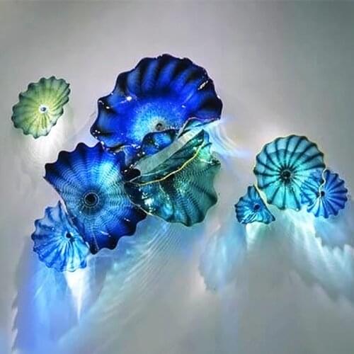 Nordic Murano Glass Plates for Wall Decoration Blue Colored Hand Blown Abstract Mounted Wall Lamp Diameter 15 to 45 CM