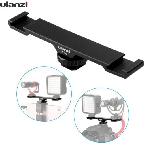 Ulanzi PT-2 Double Hot Shoe Mount Extension Bar Dual Bracket With 1/4" Thread for DV DSLR Camera Smartphone Microphone LED Light