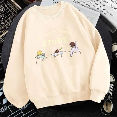 Harajuku Streetwear My Deskmate Pattern Oversized Hoodies Tops Cotton 2021 Fashion Women Casual Kawaii Pullover Sweatshirts Tops