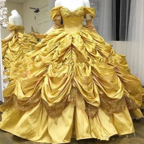 Gorgeous Yellow Quinceanera Dresses Off The Shoulder Princess Plus Size Prom Dress Ruffles Skirt Sweet 16 Gowns
