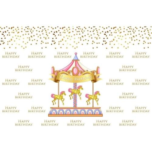 Princess birthday carousel gold polka dot background Vinyl cloth High quality Computer print children kids backdrop