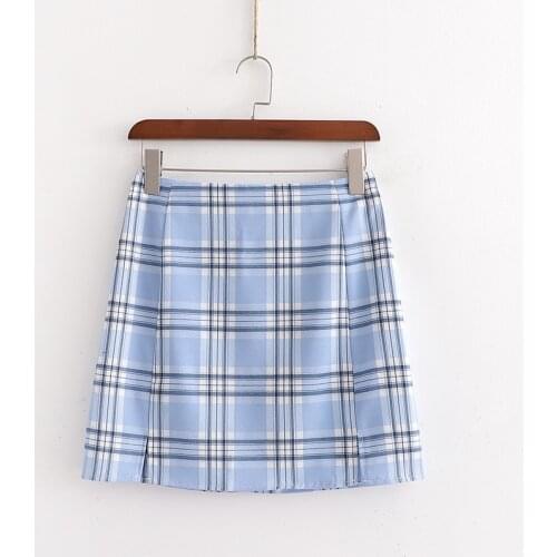 XD - 3085, 2020 summer Europe and the United States womens new plaid vented skirts short skirt