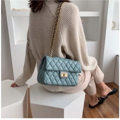 Fashion New Plaid Chain Crossbody Bags Women Messenger Bag Lock CrossBody Shoulder Bag PU Leather Small Square Flap Bag Purse