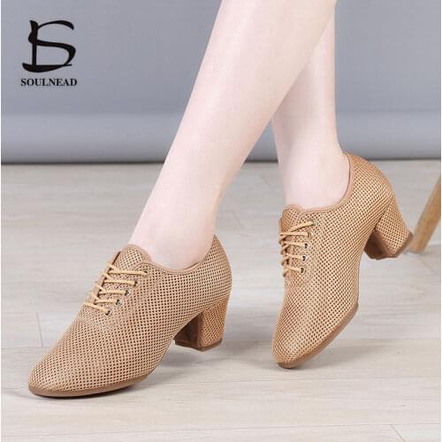 Womens Shoes Jazz Latin Dance Shoes Soft Adult Ballroom Salsa Tango Shoe Female Middle Heel Non-Slip Training Dancing Sneakers