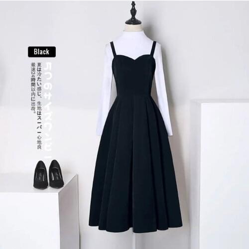 Sling dress suit female plus size 2021 autumn and winter new fashion bottoming shirt Hepburn style gold velvet dress two-piece