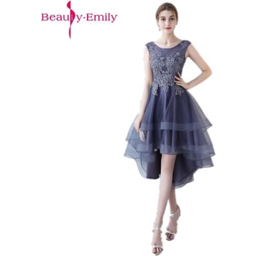 Beauty Emily Luxury Appliques Lace Prom dresses 2020 Sexy O-Neck Lace-Up Beading Evening Party Gowns Graduation Dress