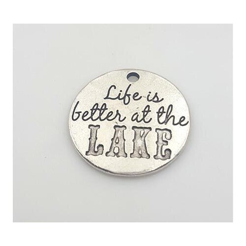 High Quality 20 Pieces/Lot Diameter 25mm Letter Printed Life Is Better At The Lake Charms Pendents