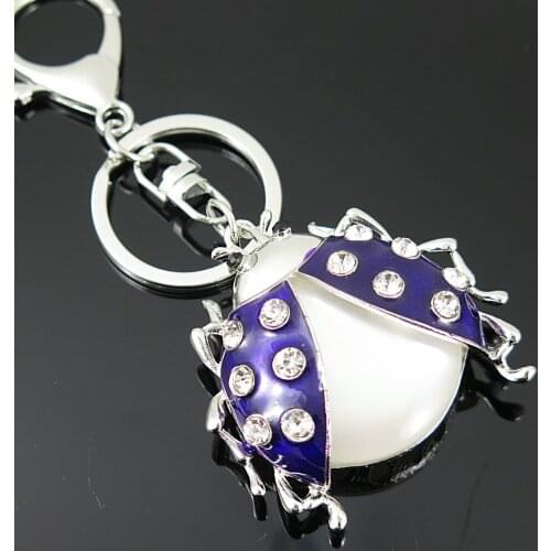 2018 NEW! Women fashion ladybug key chain new crystal metal ladybug pendant bag charm keychain hot car ring party gift jewelry