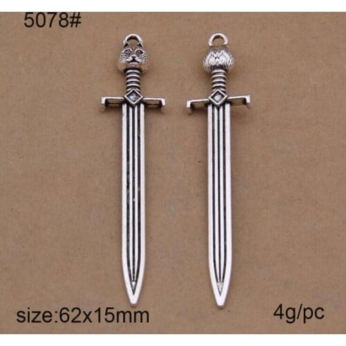 25pcs 62x15mm Antique Silver Plated Sword Charms Pendants For DIY Bracelet Necklace Jewelry Making