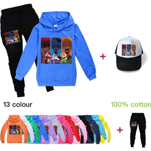 3pcs/set Kids New Friday Night Funkin Hooded Sweatshirt Casual Tops Tee Boys Girls Hoodies Cotton Pants sun hat Children Clothes