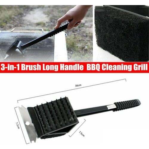 3 In 1 Corner Copper Wire Brush Barbecue Grill Oven Cleaning Bbq Brush Copper Wire Sponge Shovel Long Handle
