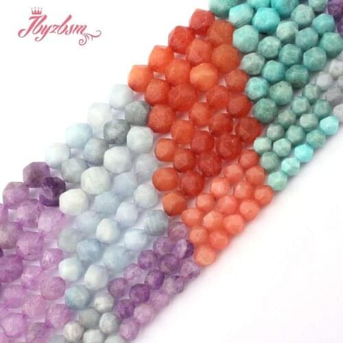 6,8,10mm Faceted Natural Sunstone Aquamarines Amazonite Amethysts Beads Natural Stone Beads For DIY Necklace Jewelry Making 15"