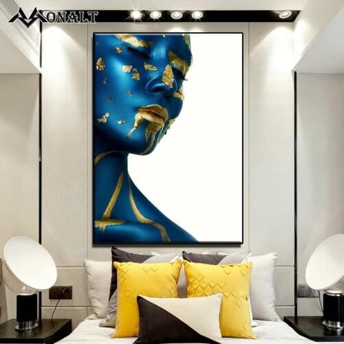 African Art Golden Blue Black Girls Canvas Posters and Prints Luxury Women Portrait Photography Nordic Wall Paintings Picture