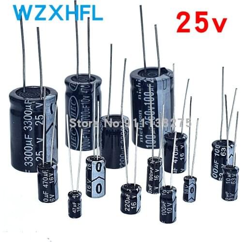 25V Aluminum Electrolytic Capacitor 10UF 22UF 33UF 47UF 100UF 220UF 470UF 680UF 1000UF 2200UF 3300UF 4700UF 6800UF 22000UF