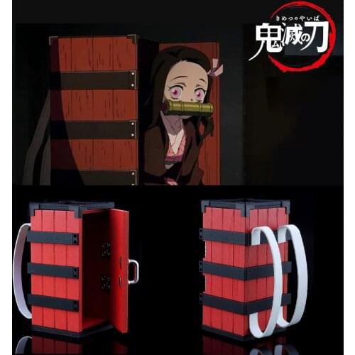 Anime Demon Slayer Kimetsu No Yaiba Figure Kamado Cosplay Props Wooden Box Case Backpack Nezuko Kamado Tanjirou Figures Juguetes
