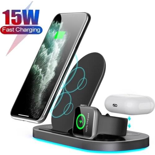 Desktop 15W Wireless Charger Foldable 3 in 1 Fast Charging For iPhone Samsung Xiaomi Quick Phone Chargers For Huawei iWatch Dock