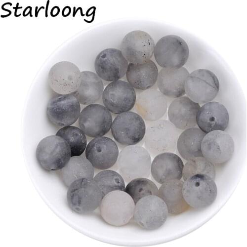 4-12mm natural stone Round Gorgeous Grey Cloudy Quartz Matte agata loose strand Beads For DIY Jewelry making Necklace Bracelet