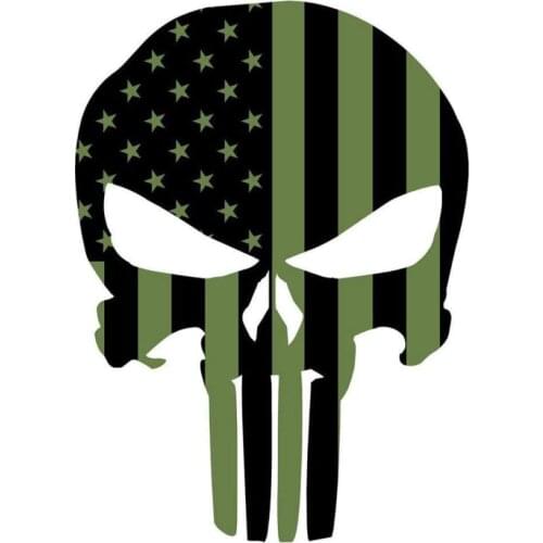 Careative Vinyl Car Sticker Star Black and Green Stripes Military Skull Decals Auto Waterproof Bumper Accessories,8.7cm*15cm