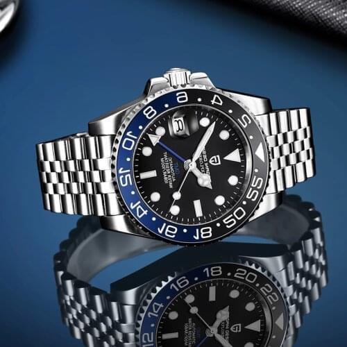 PAGANI DESIGN Men GMT Brand Automatic Watch Luxury Sapphire Glass Mechanical Watch Stainless Steel Waterproof 100M Montre Homme