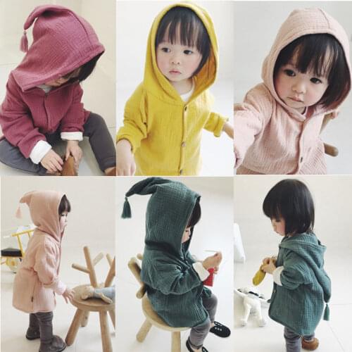 Spring Autumn Cotton Linen Jackets Hooded Coat Boys Girls Literary Casual Tassel Kids Cardigans Long Sleeve Outerwear Children
