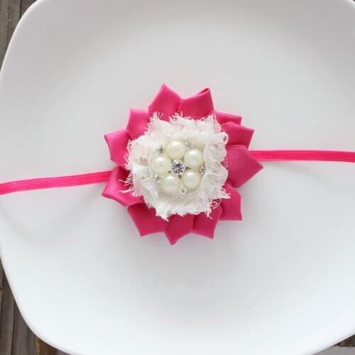Kids Gril flower headband satin flower headband shabby chiffon rose flower hairband