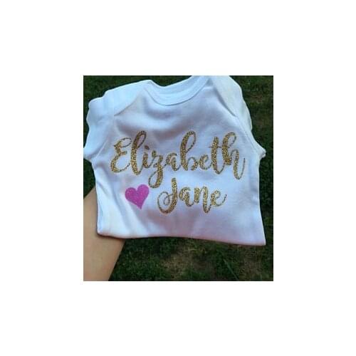 Personalized glitter name Monogrammed birthday baby bodysuit onepiece romper Outfit baby shower New Year party favors
