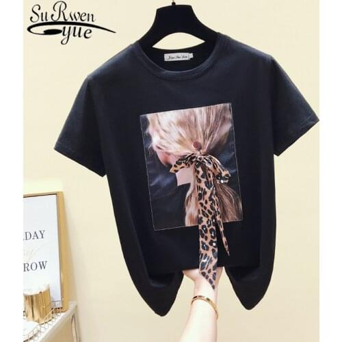 Korea White T shirt Casual Black Tee Shirt Femme Women Clothes O-Neck Summer Short Sleeve shirt Vintage T Shirt Tops 4862 50
