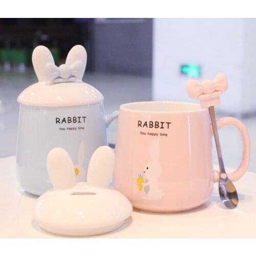 Bow Mug Cute Ceramic Coffee Cup with lid Stainless Steel Spoon,Novelty Morning Cup Tea Milk Christmas Mug Gift 350ML