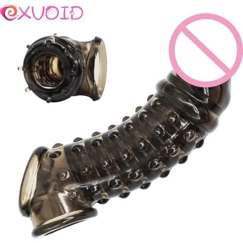 EXVOID Reusable Condom With Soft Spikes For Penis Enlargement Cock Ring Penis Extender Condoms Intimate Goods For Male Sex Toys