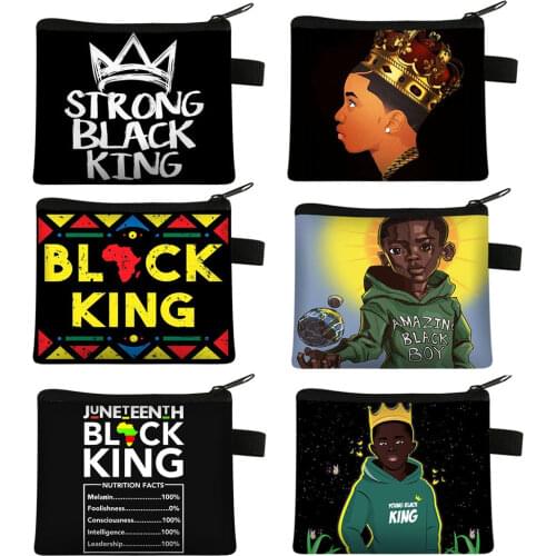 Young Black King Coin Purse Afro Boys Money Bag Melanin Kids Purses Cute Children Wallet Small Handbag Keys Changes Holder Bag