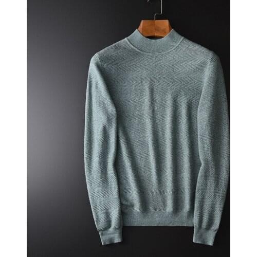 Classic Blue Grey Wool Sweater Men Luxury Half Turtleneck Mens Sweaters Autumn And Winter Solid Color Slim Fit Sweaters Man 4XL
