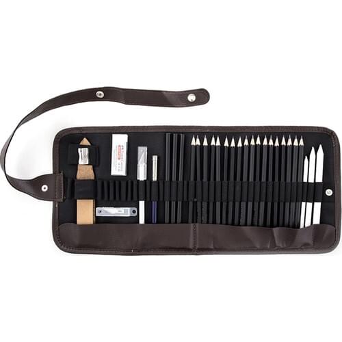 Professional Sketching Drawing Kit Wood 25 PCs Pencil Case For Painter School Students Art Includes A5 Notebook Stationery With