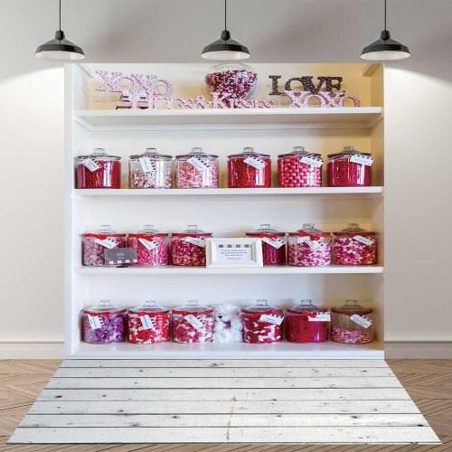 NeoBack Spring New Born Baby Pink Candy Jar Photography Backgrounds Children Wood Shelf Floor Portait Studio Photo Backdrops