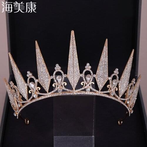 Haimeikang New Wedding Crystal Tiara For Brides Crown Gold Head Piece Bridal Hair Accessories Crystal Crowns Queen Diadem