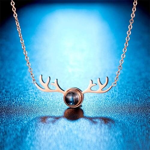 Trendy Stainless Steel Rose Gold Color Antlers Shape Pendant Necklace Charm Chain Necklaces Elegant Vintage Jewelry for Women