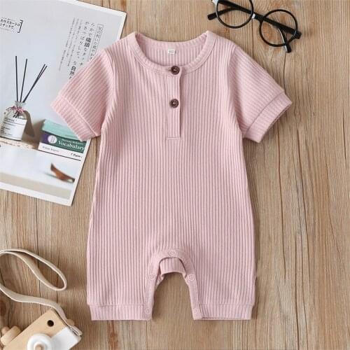 Pudcoco Newborn Baby Boy Girl Clothes Solid Color Knitted Cotton Short Sleeve Romper Jumpsuit Outfit Sunsuit Playsuit