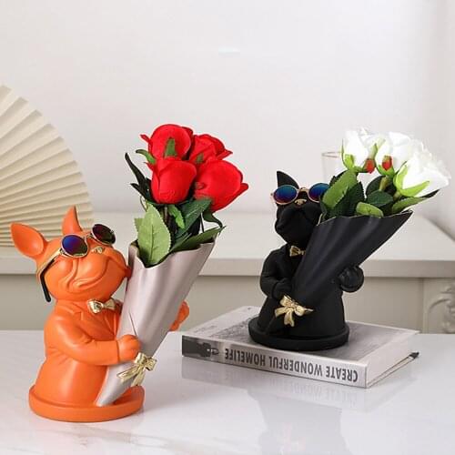 Nordic Cool Dog Flower Arrangement Resin Art Statue living Room Office Store Home Art Decoration Gift
