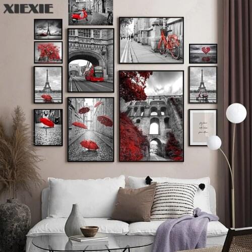 Modern Minimalist Urban Architecture Red Rose Umbrella Canvas Painting Sofa Background Wall Art Prints Home Decoration