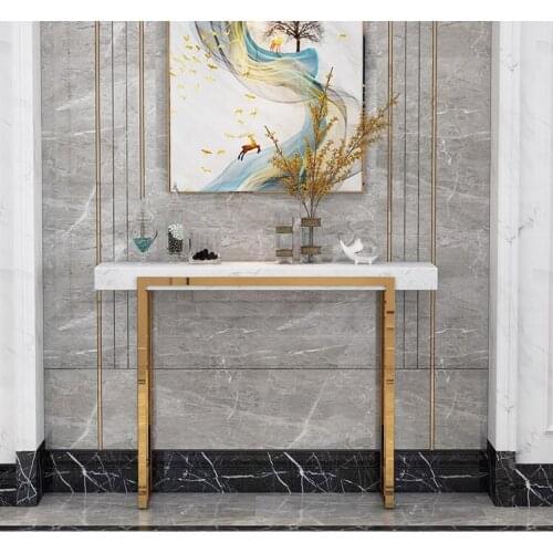 Light luxury porch table porch table modern simple new Chinese marble porch cabinet wall stainless steel shelf