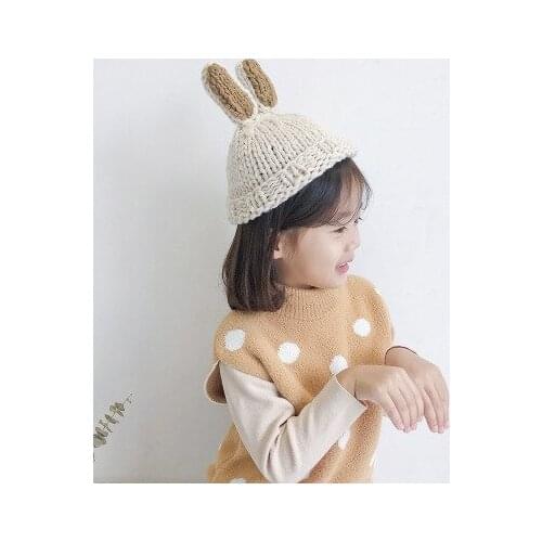 YOOAP Knitted Cute Hat Bonnets Autumn Winter Childrens Cashmere Beanie Rabbit Ears Bow Infant Girl Boy Baby Earmuffs Headgear