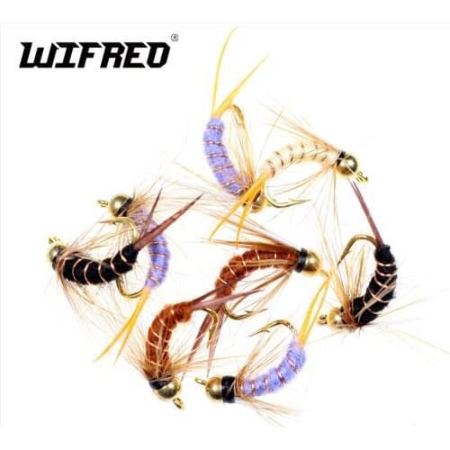 Wifreo 40PCS #12 #14 Brass Beadhead Emerger Nymph flies Fly Fishing Baits Buzzers Trout Lures Dry Fly Fishing Trout Flies
