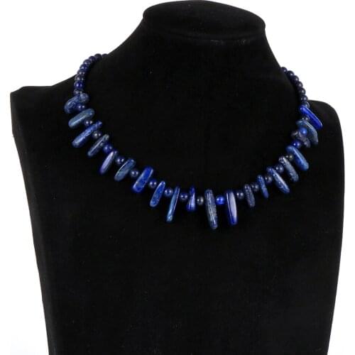 Irregular Natural Stone Necklace For Women Lapis Lazuli Pink Crystal Turquoises 18" Bead Choker Necklaces Summer Bohemia Jewelry
