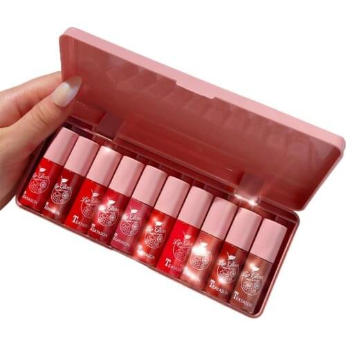 10Pcs/Set Liquid Lipsticks Long Lasting Non-stick Gloss Labial Korean Lipstick Nourishing Lip Gloss Set Makeup Tools