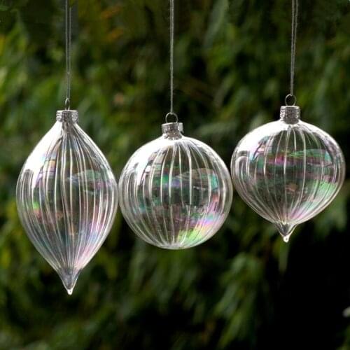 16pcs/pack Diameter=8cm Christmas Tree Hanging Pendant Lustre Pearl Striped Glass Ball Home Decoration Friend Gift Globe