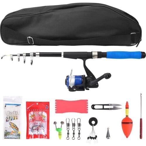 2.1m Portable Fishing Rod Set 28038-T210BL Fishing Rod Pole Set Retractable Rod Spinning Wheel Reel Fishing Baits Hooks Set