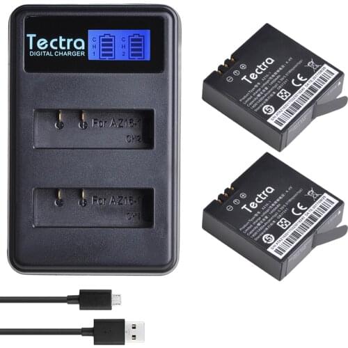 2PCS 1400mAh AZ16-1 Battery+LCD USB Dual Charger for Xiaomi 1 2 4K Original Xiao Mi Yi Lite Action Cameras