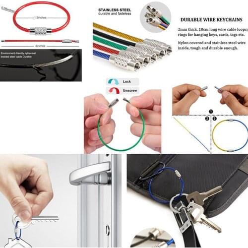5/10Pcs Wire Chain Tag Screw Luggage Rope Keyring Loop Circle Bushcraft Kit Lock Gadgets for men100/150/200MM Key Tool Cable