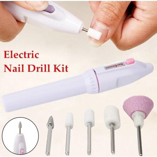 5 In 1 Professional Electric Nail Drill Kit Battery Manicure Pedicure Grinding Polishing Nail Art Sanding File Pen Tools Machine