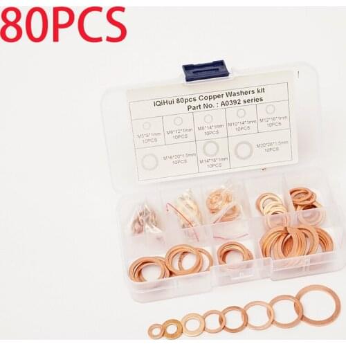 80PCS Copper Sealing Solid Gasket Seal Ring Flat Copper Washer Sump Boat Crush Flat Seal Ring Tool Hardware Accessories